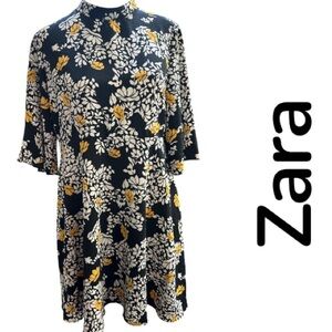 Zara Basic Black and Yellow Floral Dress